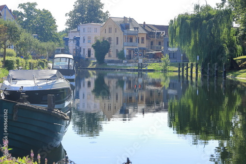 Blick über den Fluss Elde auf die Stadt Plau am See photo