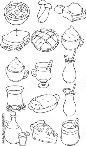 Doodle icon fast food, Bread food sketch separated on white. Vector drawing of White, usually known in Europe, America. Food illustration series - Vector set