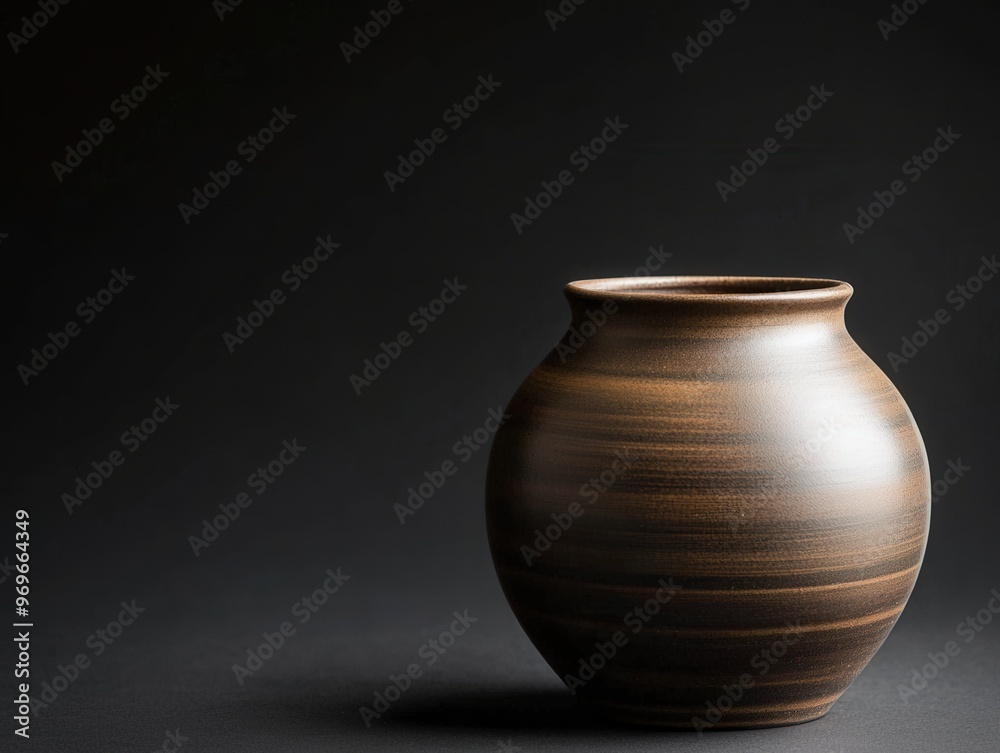 Elegant handmade clay pot showcasing intricate craftsmanship against a dark background Elegant handmade clay pot showcasing intricate craftsmanship against a dark background