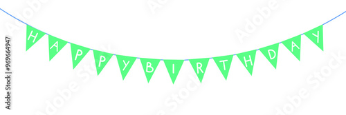 Canvas Print Happy birthday text, bunting flag, birthday decorations, green ribbon, bunting,