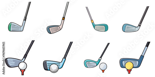 golf club, multiple illustrations, outlines