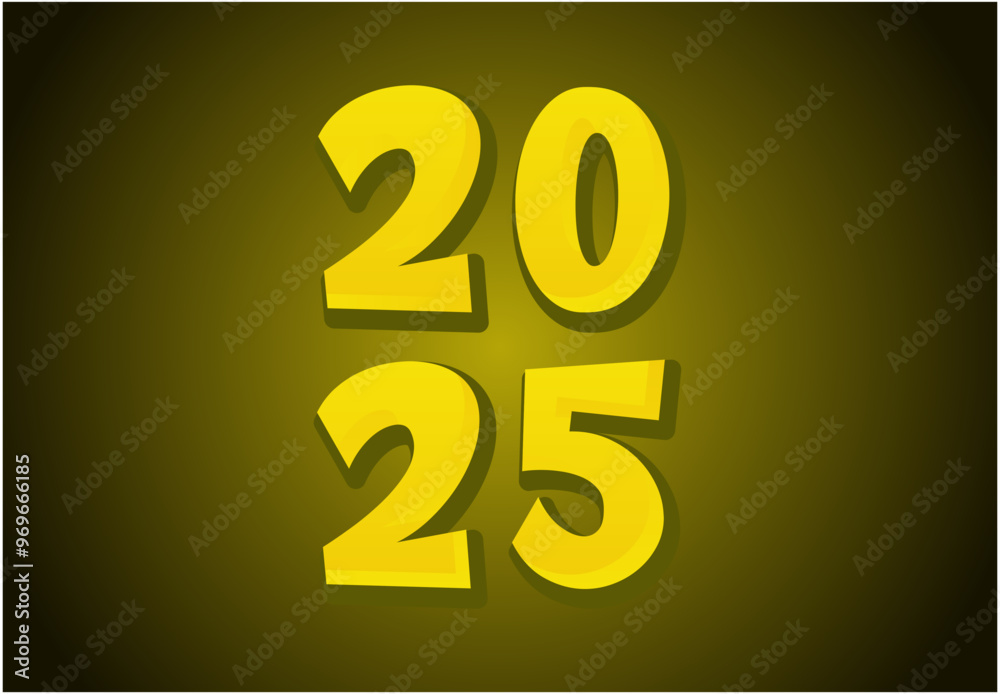 Happy New Year 2025 Realistic Decoration Yellow Design Abstract Logo Symbol Vector Illustration Happy New Year 2025 Realistic Decoration Yellow Design Abstract Logo Symbol Vector Illustration