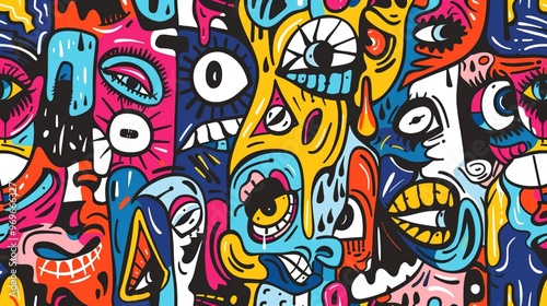 Cartoon style street art pattern wallpaper