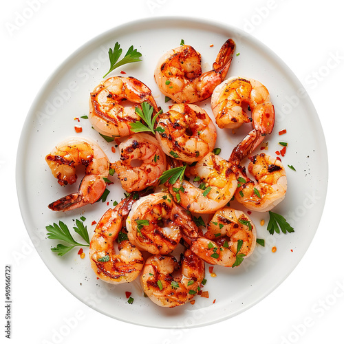 grilled shrimp on a plate isolated on transparent background remove png, clipping path