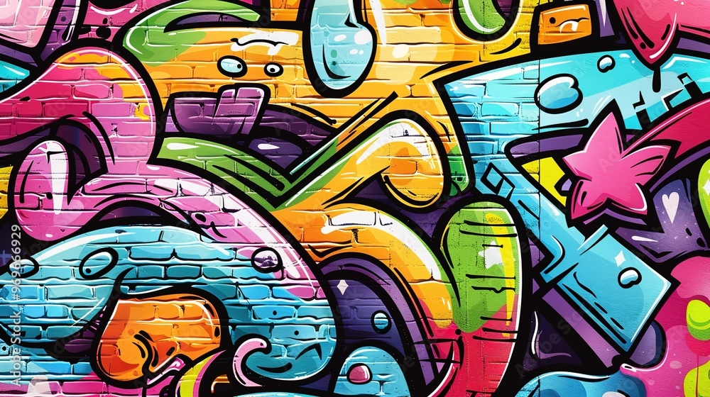 Obraz premium Cartoon style street art pattern wallpaper