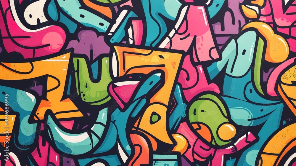 Obraz premium Cartoon style street art pattern wallpaper