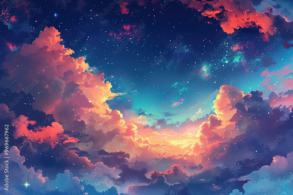 A colorful clouds are reflected in the sky A colorful clouds are reflected in the sky