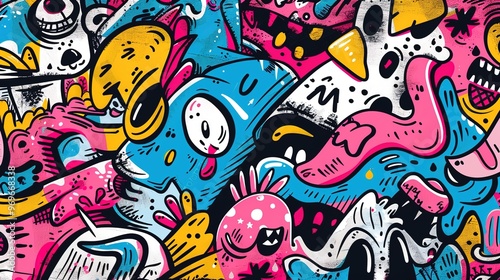 Cartoon style street art pattern wallpaper