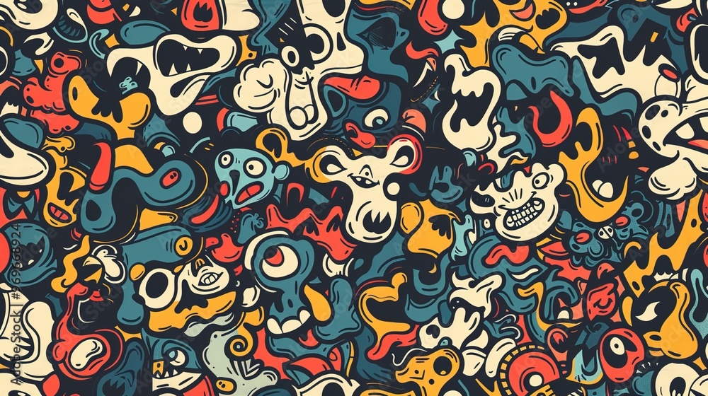 Cartoon style street art pattern wallpaper