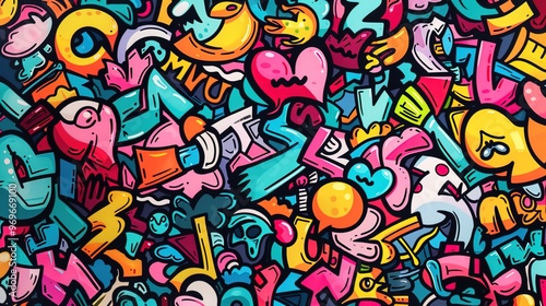 Wallpaper Mural Cartoon street art pattern wallpaper Torontodigital.ca