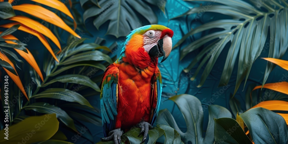Obraz premium Majestic Parrot Soaring in Colorful Splendor with Copy Space for Text or Design Element
