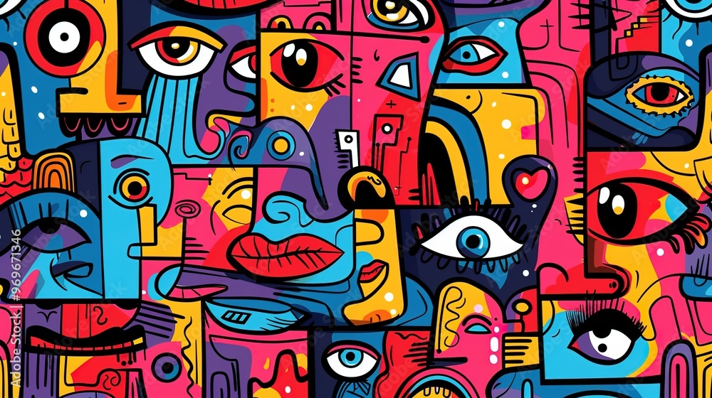 Fototapeta premium Cartoon street art pattern wallpaper