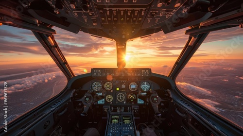 Sunrise Flight in a Fighter Jet Cockpit Above the Clouds