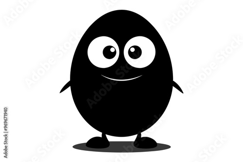 Cartoon egg with eyes, silhouette black color vector art illustration