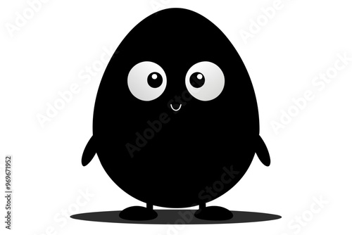 Cartoon egg with eyes, silhouette black color vector art illustration