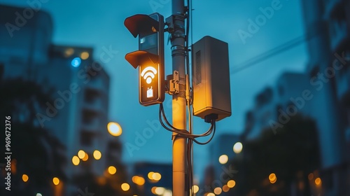 Compact 5G antenna mounted on a streetlight pole.