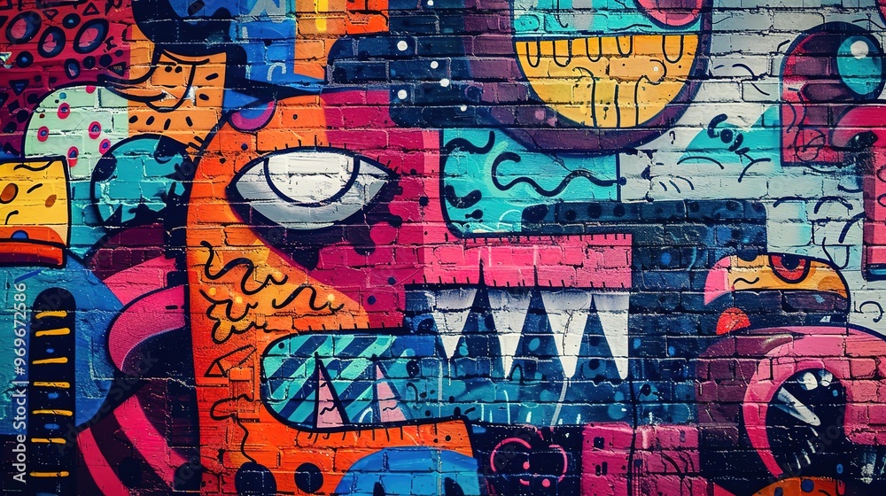 Obraz premium Cartoon street art pattern wallpaper