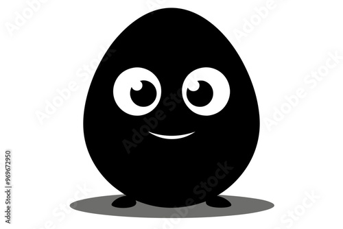 Cartoon egg with eyes, silhouette black color vector art illustration photo