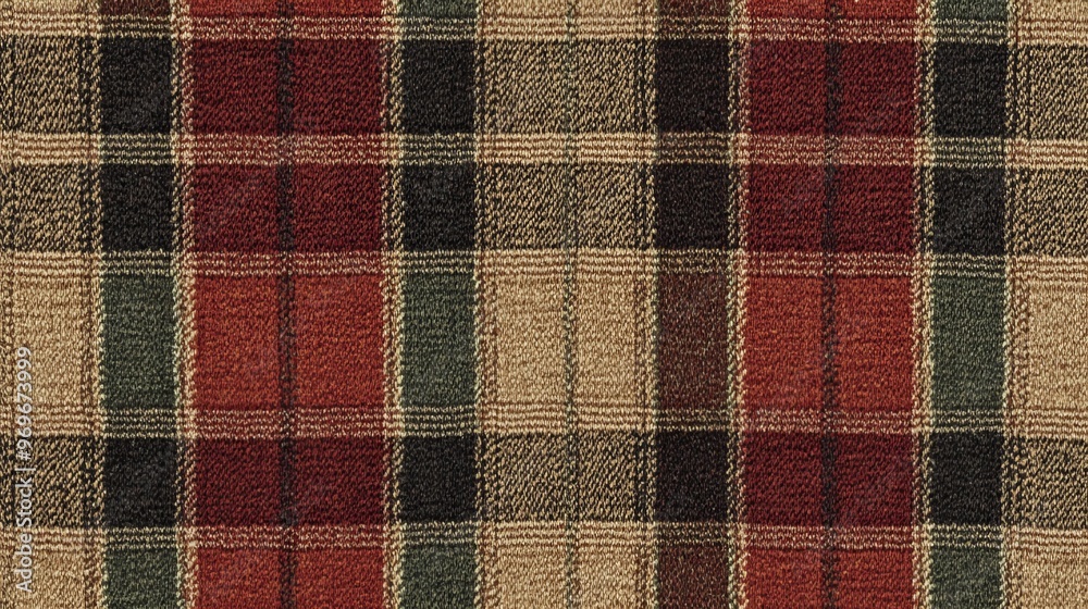 Cozy plaid fabric with red and green patterns suitable for autumn decor Cozy plaid fabric with red and green patterns suitable for autumn decor