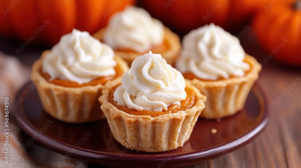 Delectable Pumpkin Tarts with Creamy Whipped Topping. Mini Pumpkin Pies Delectable Pumpkin Tarts with Creamy Whipped Topping. Mini Pumpkin Pies