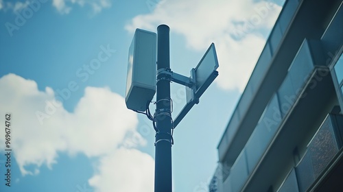 Compact 5G antenna mounted on a streetlight pole.