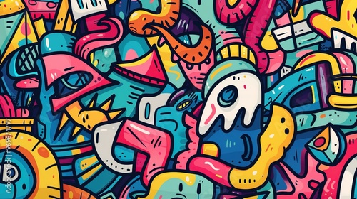 Cartoon street art pattern wallpaper