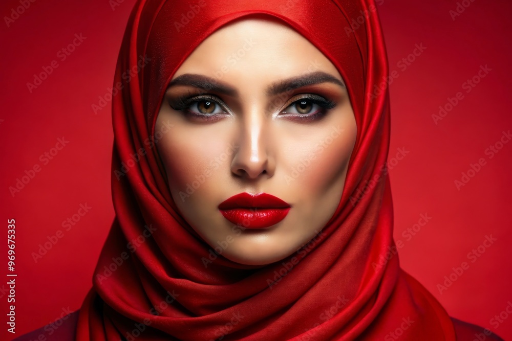 Beautiful young woman in hijab with plump red Lips