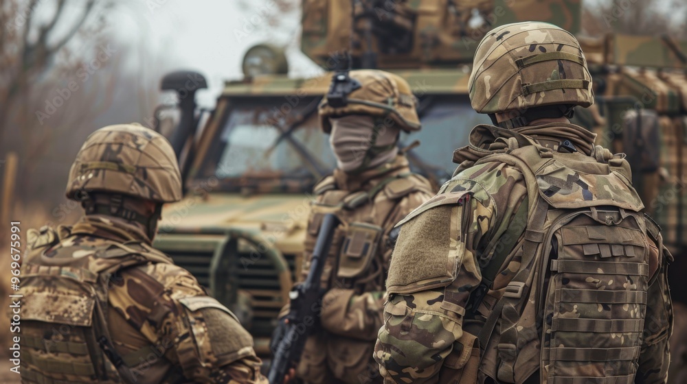 Soldiers in Camouflage Gear Preparing for Military Operation Soldiers in Camouflage Gear Preparing for Military Operation