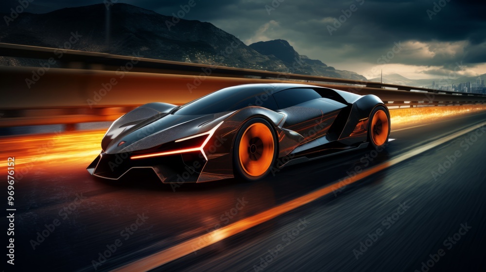 Naklejka premium Sport car on street road. Speed motion concept.