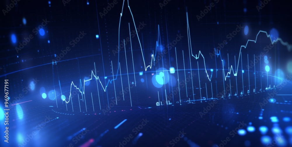 Obraz premium Digital Background with Trading Charts Featuring Rising Numbers and Blurred bokeh . Includes Space for Additional Graphics or Images.