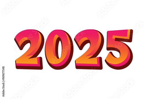 2025 Happy New Year Design Orange 3D Realistic Decoration Abstract Logo Symbol Vector Illustration