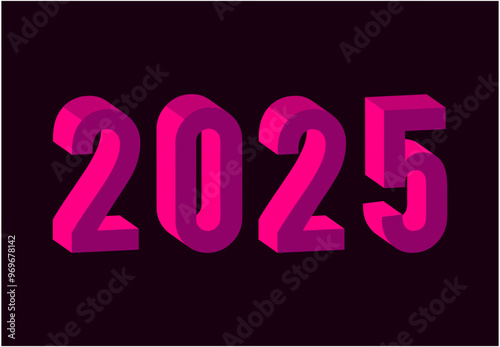 Happy New Year 2025 Abstract Pink 3D Realistic Elegant Design Logo Symbol Vector Illustration