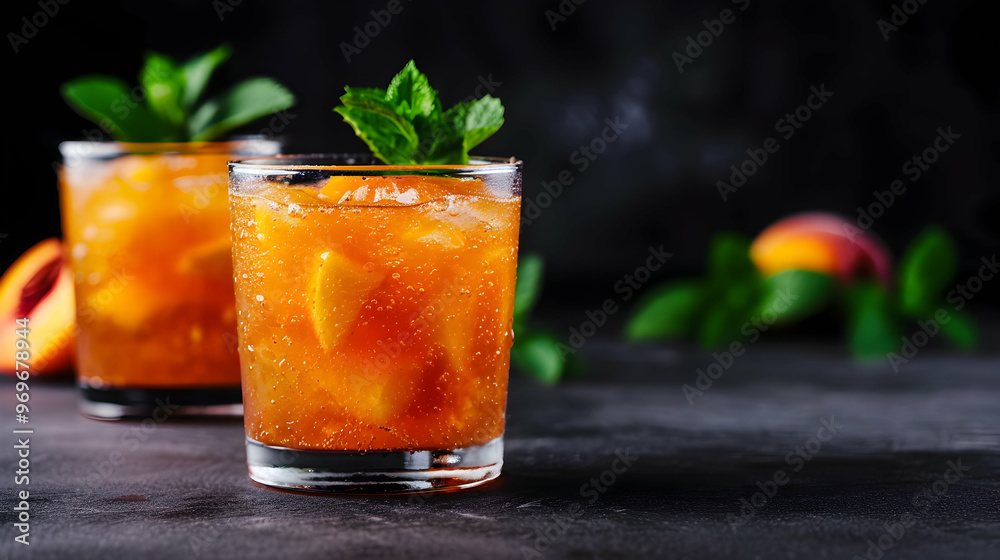 Three Ice Cold Bourbon Peach Smash Cocktails 