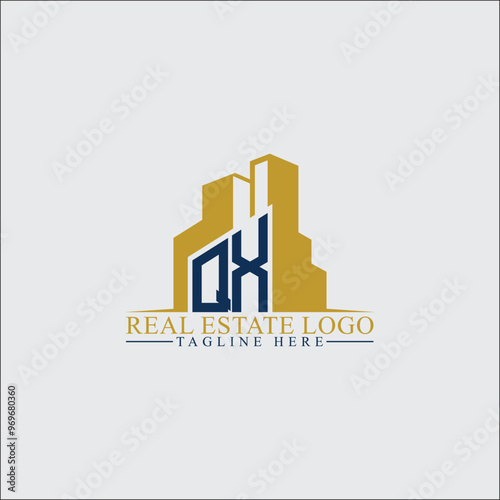 Modern QX Real Estate Logo Design with Building Silhouettes