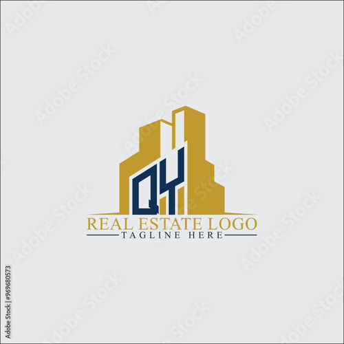 Modern QY Real Estate Logo Design with Building Silhouettes