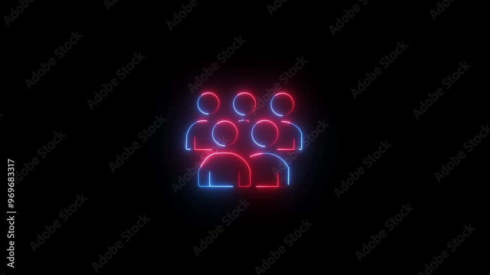 Neon group men icon cyan red and purple color glowing animated black background.4k video Neon group men icon cyan red and purple color glowing animated black background.4k video
