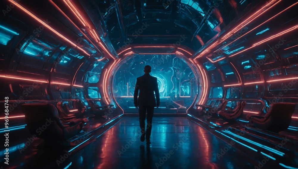 Futuristic scene with glowing particles and neon lights. Futuristic scene with glowing particles and neon lights.