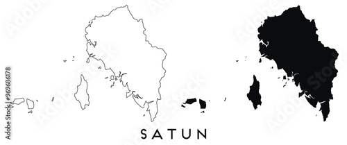 Satun map outline and black silhouette vector photo