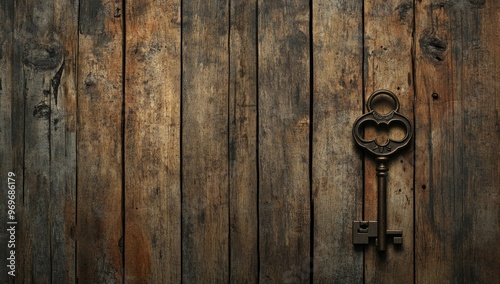 Wallpaper Mural Antique Key on Rustic Wooden Background. Torontodigital.ca