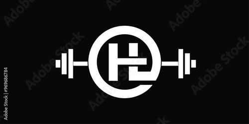 Gym and fitness club logo design template with barbell symbol. HT or TH GYM, fitness logo with barbell.	