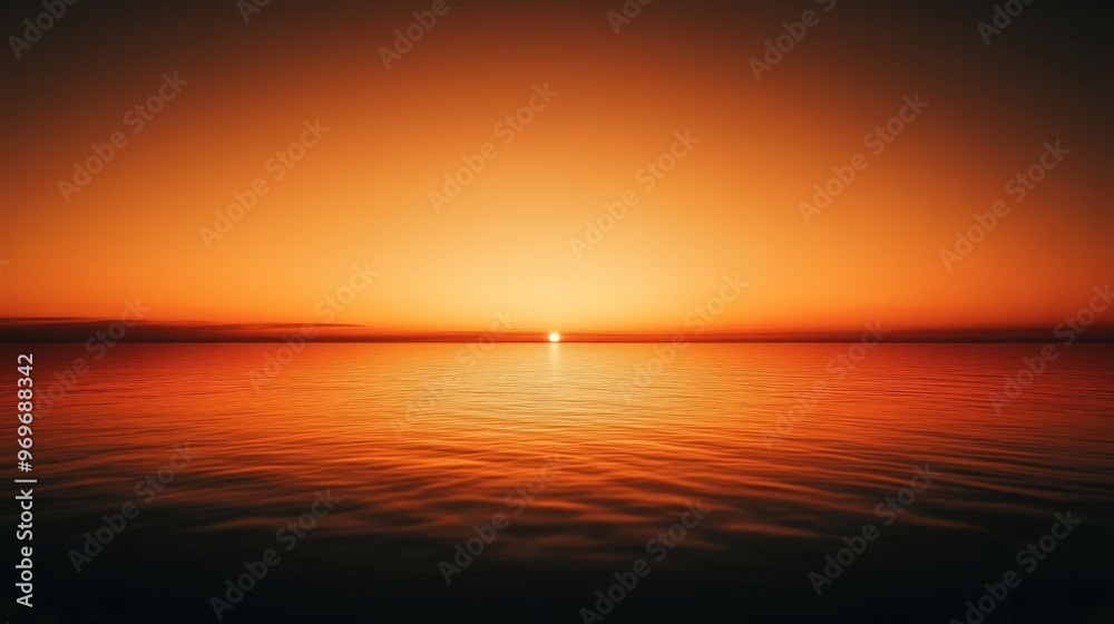Fototapeta premium As the sun descends into the horizon, warm orange hues beautifully reflect upon the still waters, creating a serene and captivating atmosphere at dusk