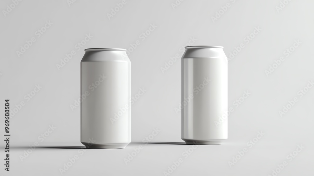 Minimalist image featuring two blank aluminum cans on a light background, perfect for beverage branding and product mockups. Minimalist image featuring two blank aluminum cans on a light background, perfect for beverage branding and product mockups.