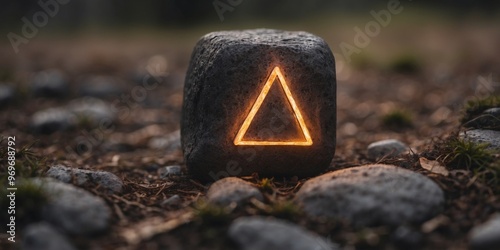 A glowing rune-covered stone embedded in the ground, radiating power.