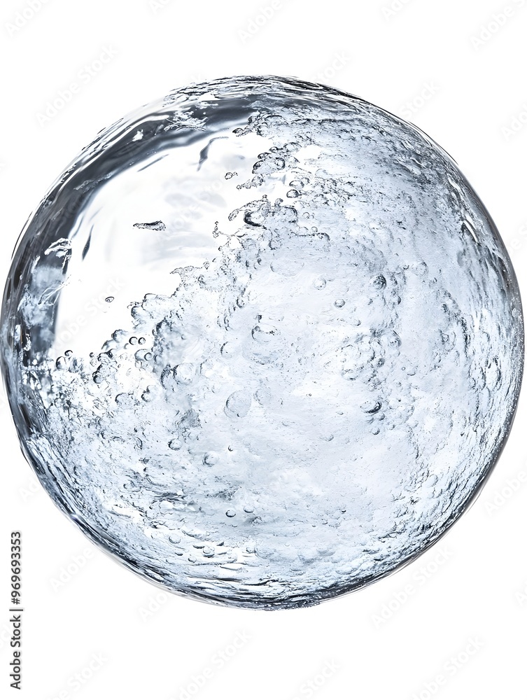 Transparent spherical planet like glass ball reflecting the water surface in a minimalist abstract and futuristic design This digital image can be used as a symbol template Transparent spherical planet like glass ball reflecting the water surface in a minimalist abstract and futuristic design This digital image can be used as a symbol template