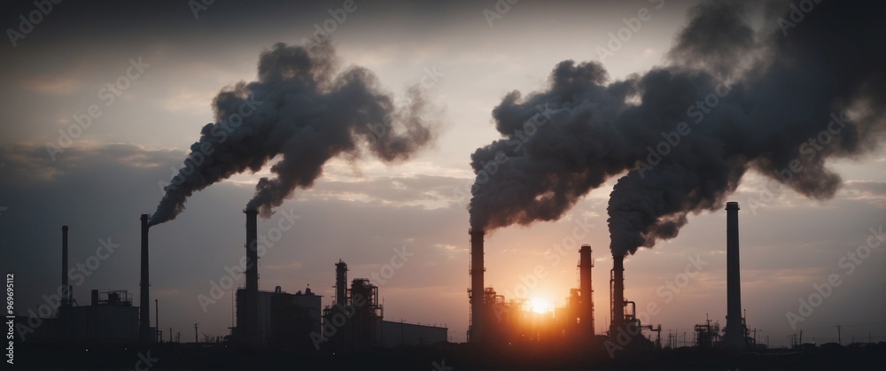 Black and White Image of Smoke Plume Emitting from Industrial Chimney. Black and White Image of Smoke Plume Emitting from Industrial Chimney.