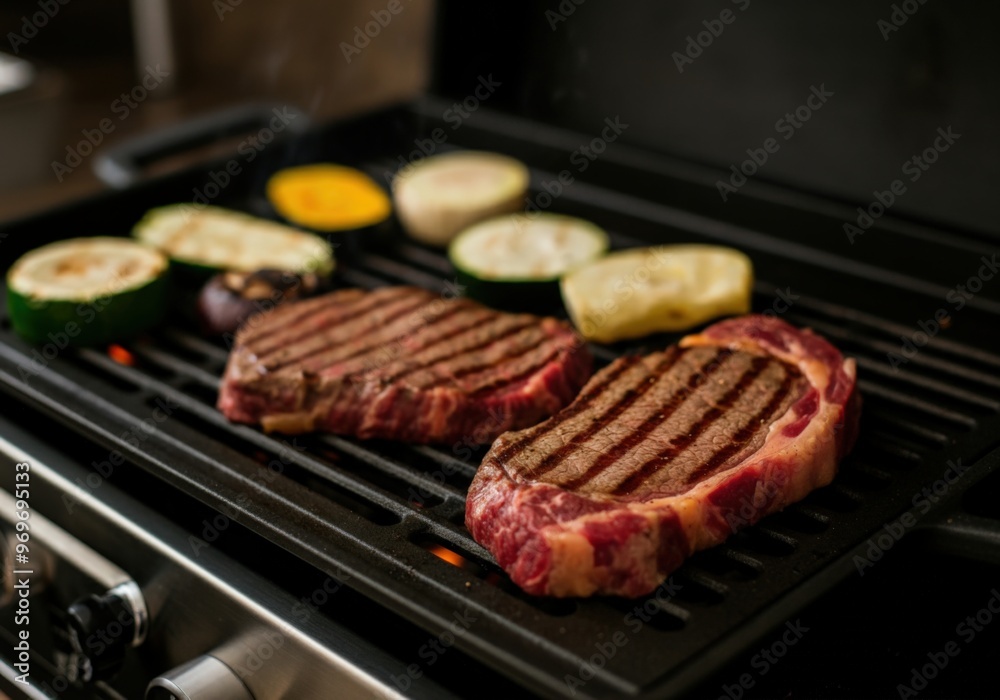 Grilled Steak on a Black Grill Grilled Steak on a Black Grill