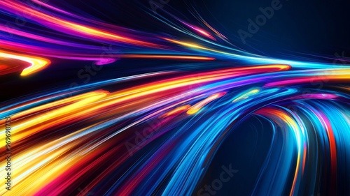 Abstract colorful light streaks on dark background