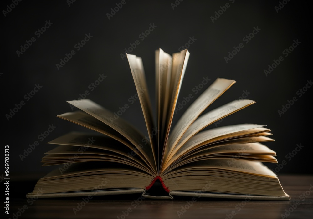 Fototapeta premium Open Book on Wooden Table