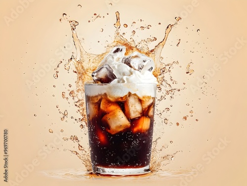 Vibrant Explosion of Iced Coffee Burst with Frothy Cream and Liquid Splash