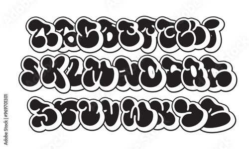 Street alphabet in graffiti style hand drawn. urban atmosphere. vector graffiti alphabet on white background